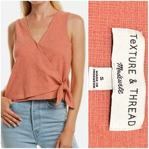 Madewell Texture & Thread Peach Coral Side Tie Faux Wrap Sleeveless Top Blouse